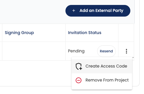 Create Access Code Menu Item