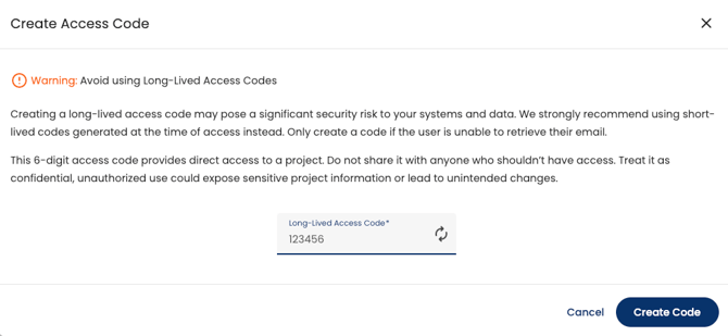 Create Access Code Modal