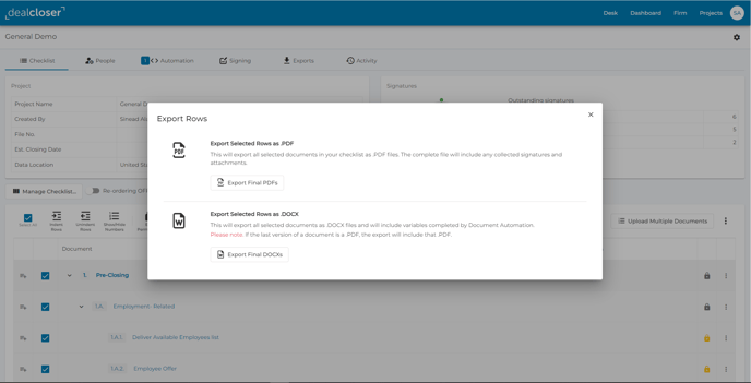 Click "Export Selected Rows as PDF or Export Selected Rows as DOCX", depending on your preference.