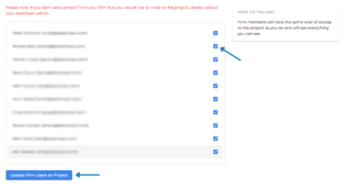 Click "Update Firm Users on Project".