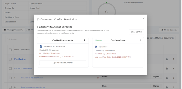 Click on the conflict to resolve it by either updating the other platform or clearing it (not updating the other platform).