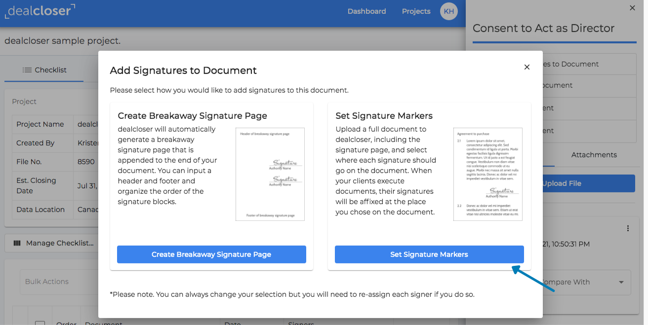 Click "Set Signature Markers".