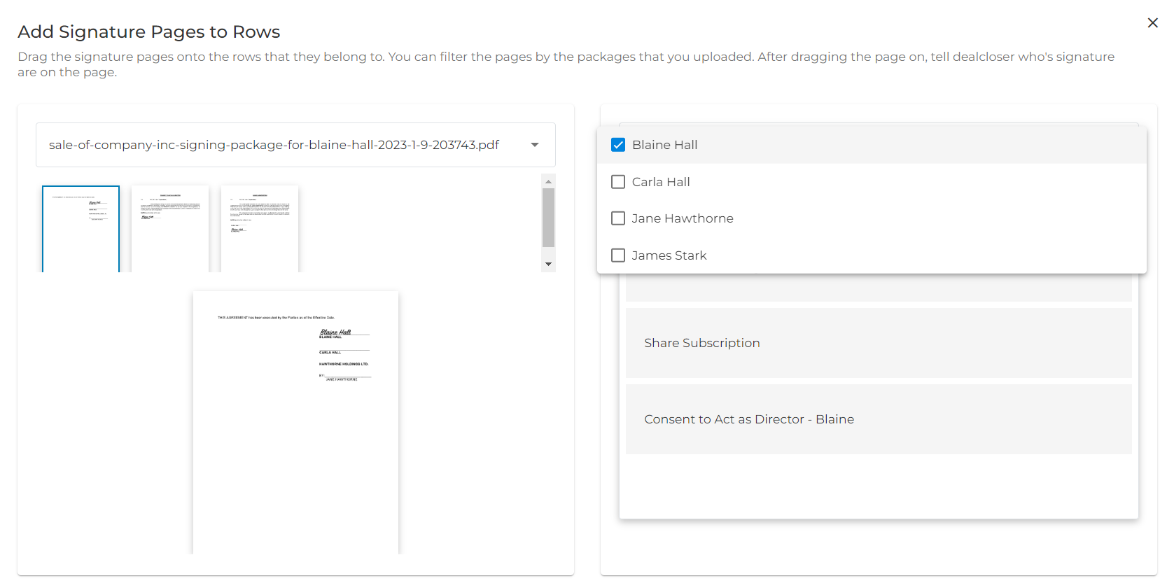 You can specify which clients signatures you are working with by unselecting the other clients.